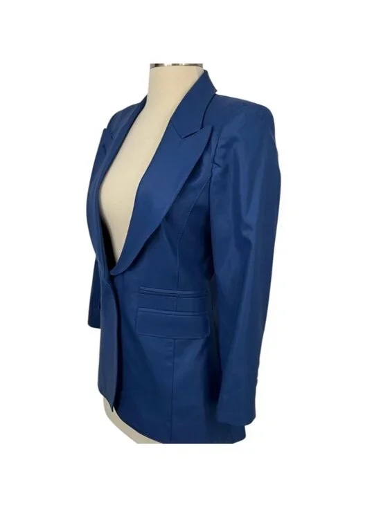 Smythe Hutton Blazer Womens 4 Blue Wool Shawl Lapel Tuxedo One Button Jacket - Picture 3 of 13